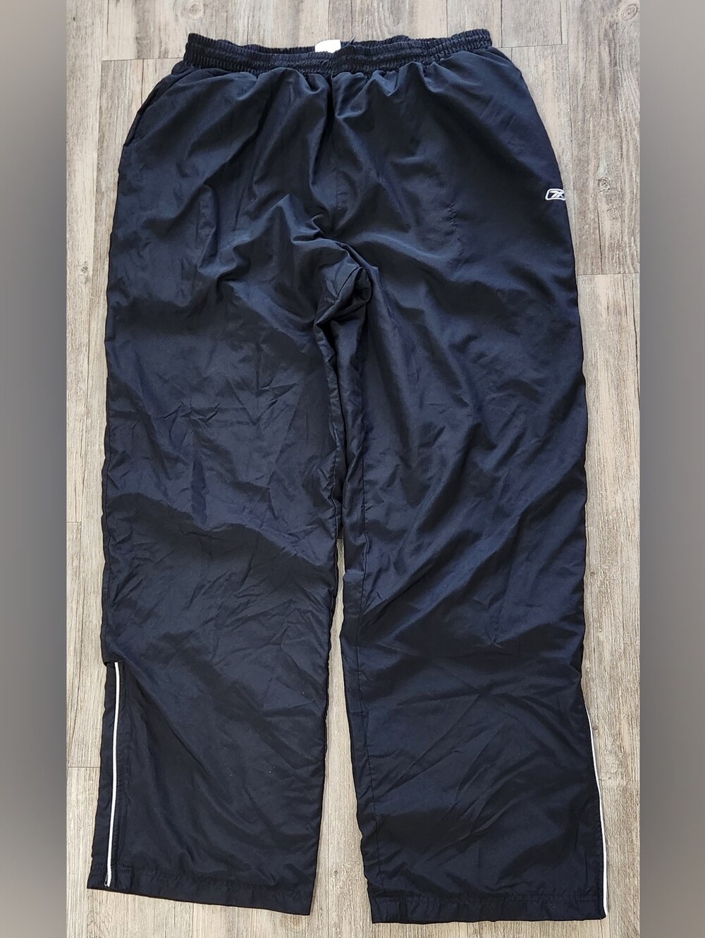 Reebok Vintage Windbreaker Track Pants Y2K Baggy Wide Zipper Black XL Drawstring
